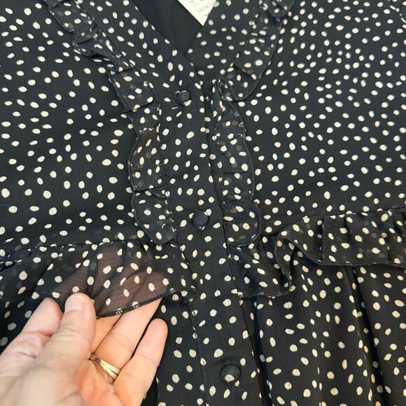 ZARA BLACK RUFFLED POLKA DOT PRINT DRESS WITH BUTTONS SIZE XS - Picture 9 of 15